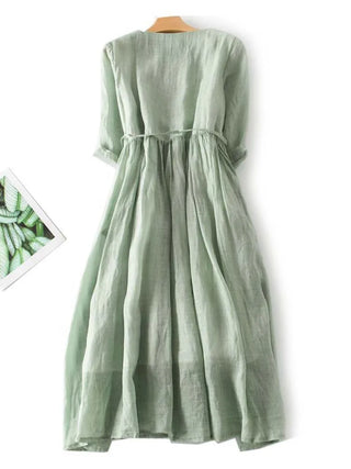 LOREEN™ - Elegante linnen jurk met halflange mouwen