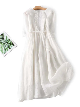 LOREEN™ - Elegante linnen jurk met halflange mouwen