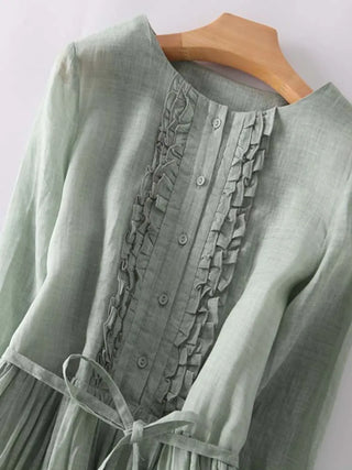 LOREEN™ - Elegante linnen jurk met halflange mouwen